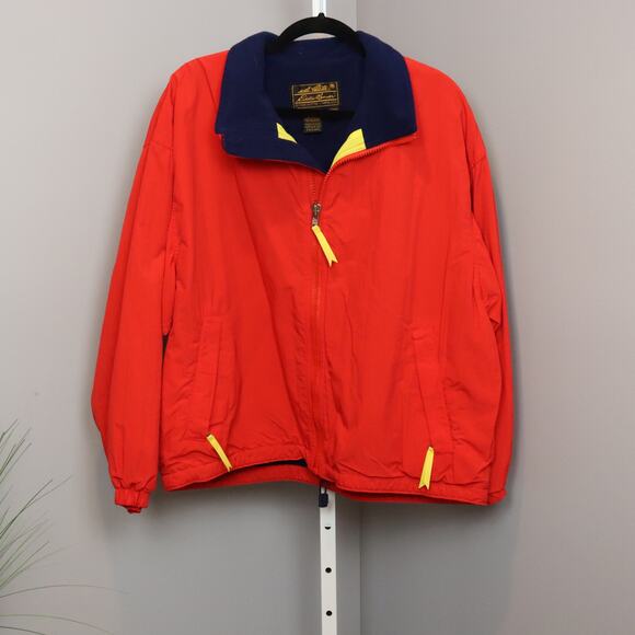 Vintage Eddie Bauer Made in USA Red Nylon Fleece Lined Jacket Size L - Picture 1 of 3